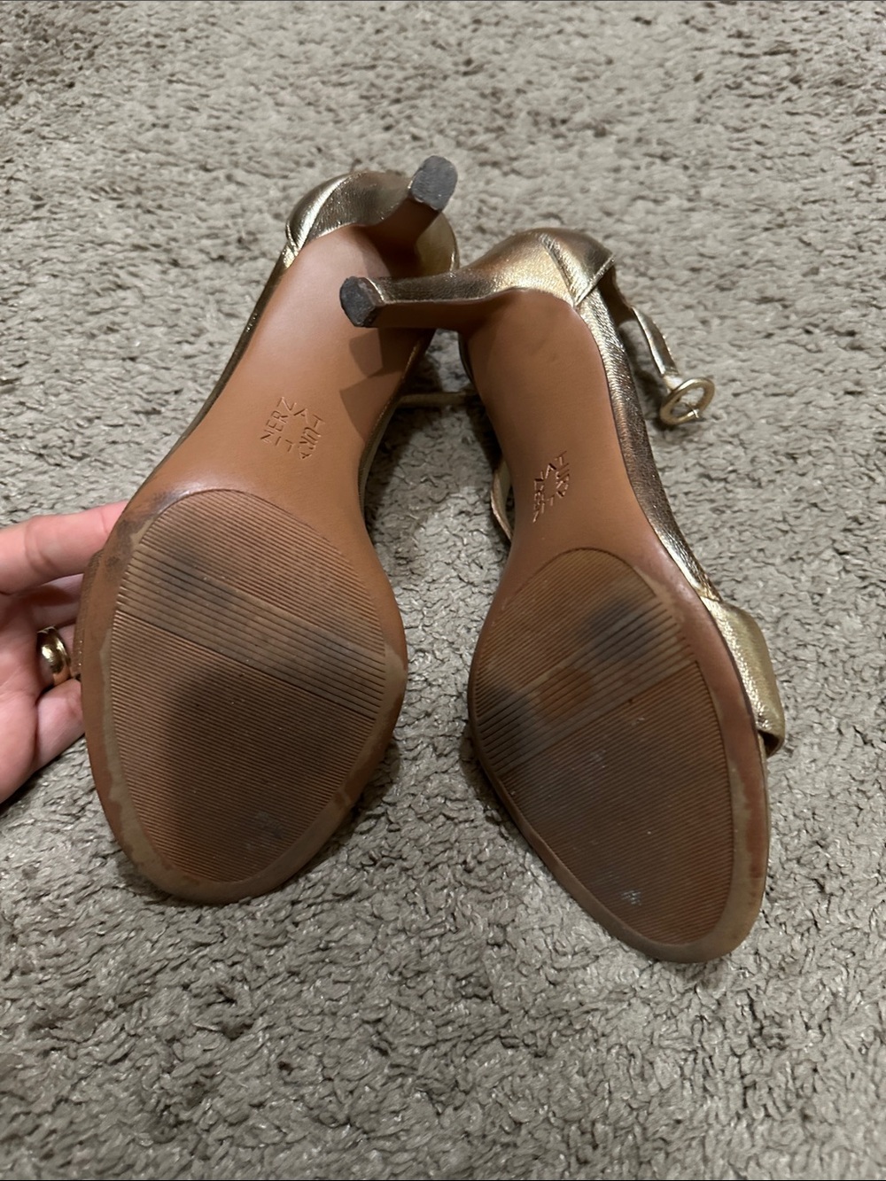 Naturalizer Gold Metallic Ankle Strap Heels - Picture 2 of 6
